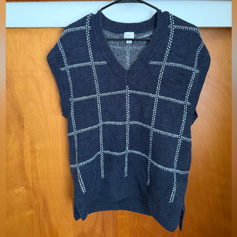 a new day Dark Blue Grid V-Neck Sweater Vest
